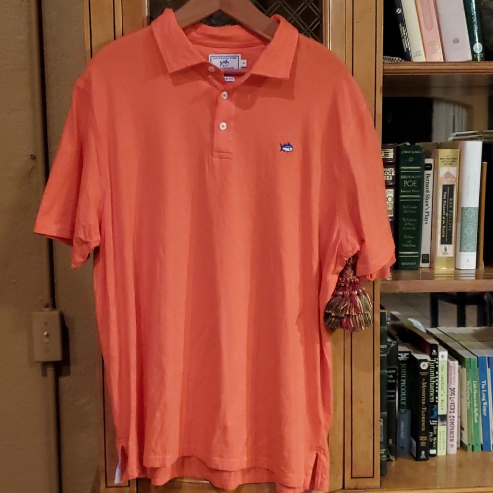 Orange polo style knit shirt